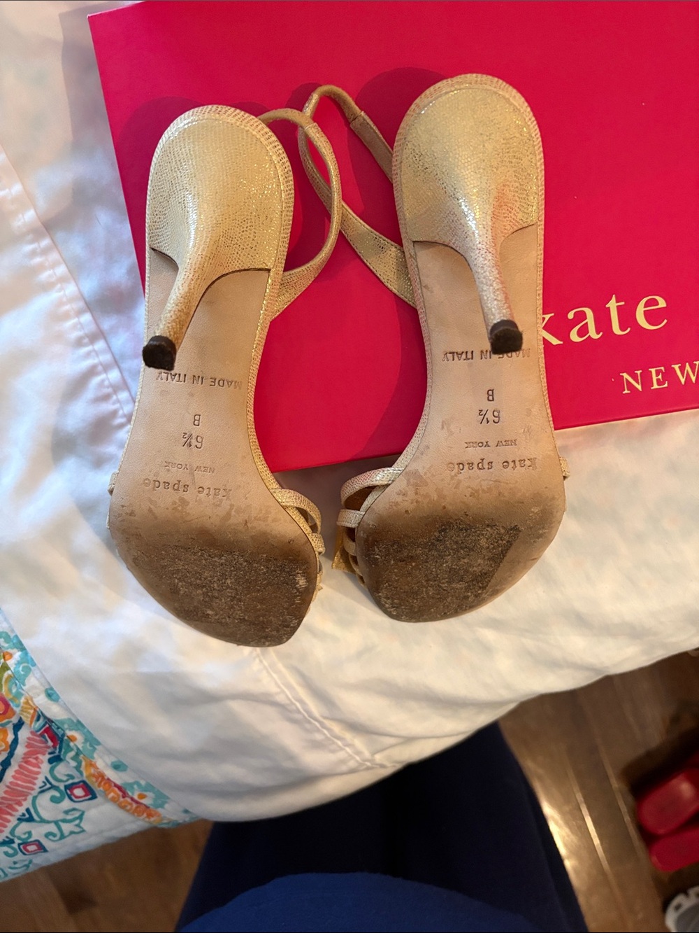 kate spade Gold Bow Slingback Peep-Toe Heels - Picture 3 of 4